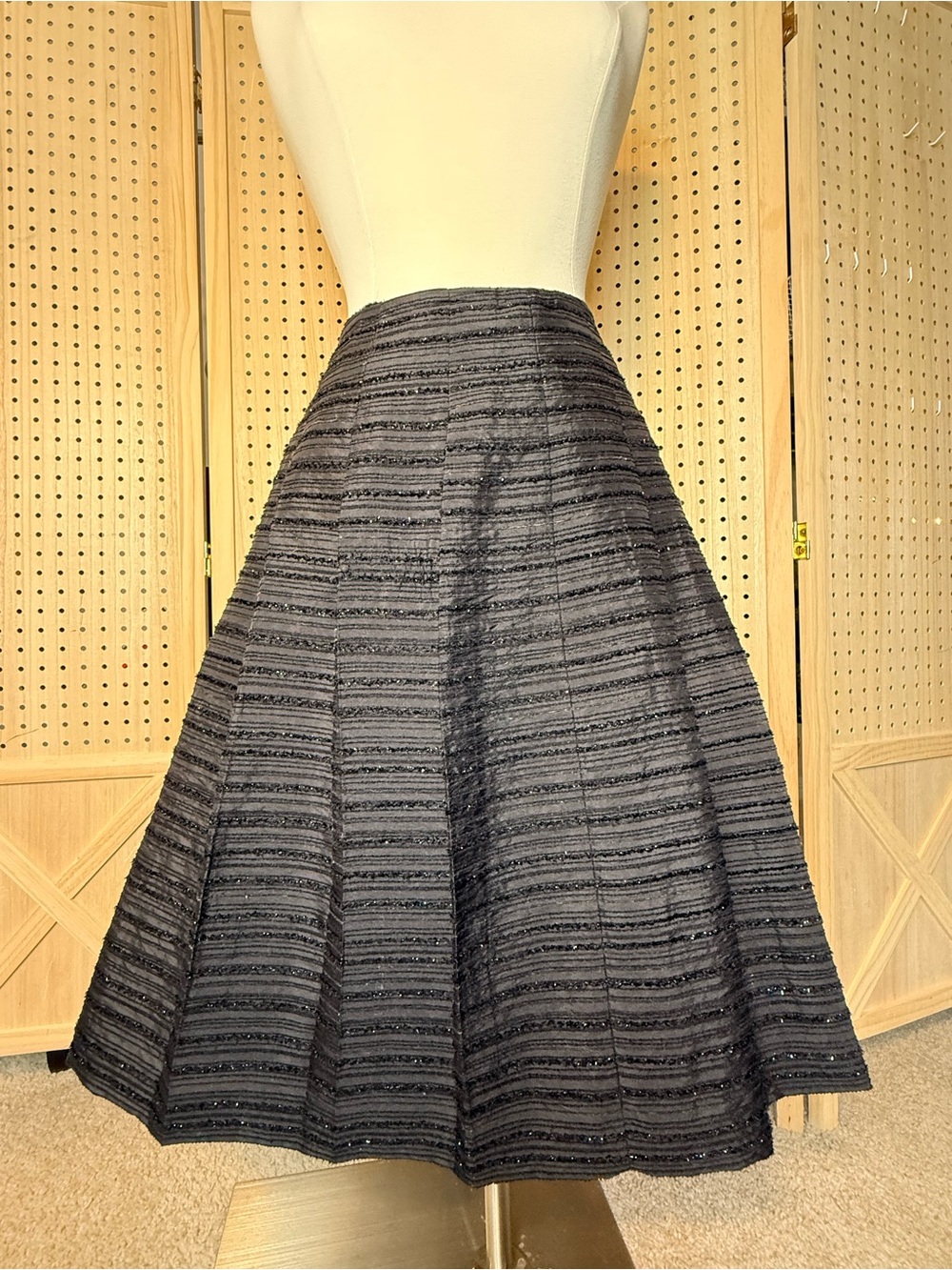 Talbots Size 14 Black Textured Sparkle Stripe Full Midi Skirt Party Holiday - Picture 4 of 11